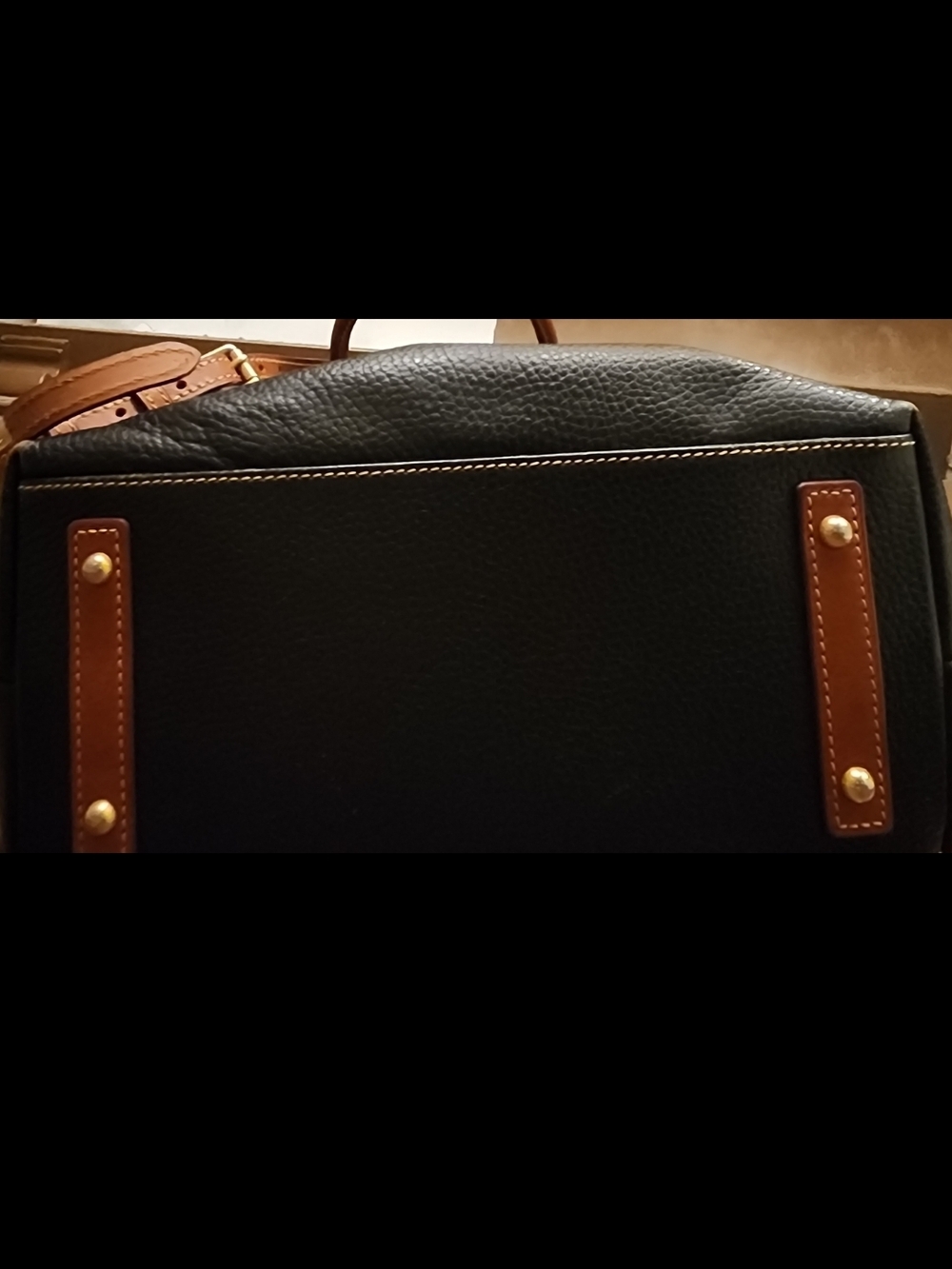 Dooney & Bourke Black Pebbled Leather Shoulder Bag with Brown Trim